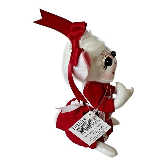 Annalee Dolls Valentine Girl Mouse 6" Poseable Plush Tags Handmade White Red - Picture 4 of 10